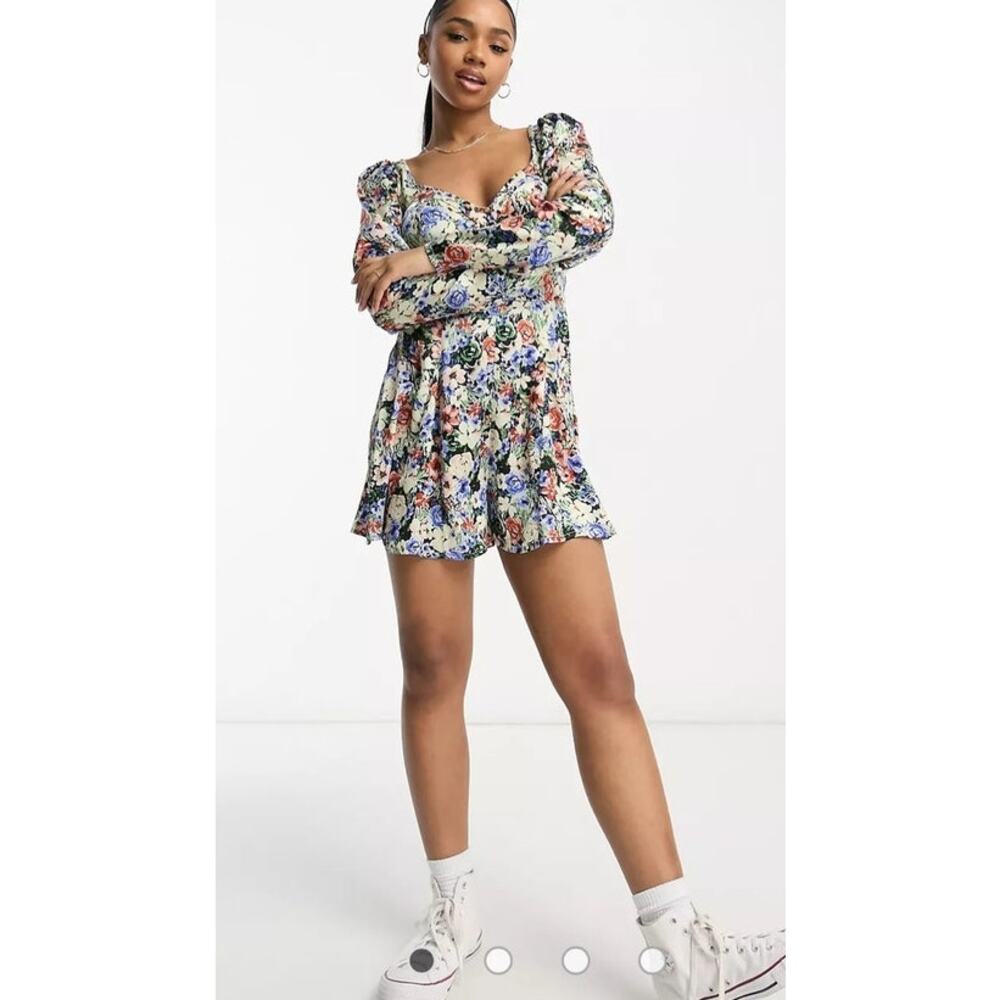 ASOS Design Cupped Satin Tea Romper‎ in Floral Print Size 10